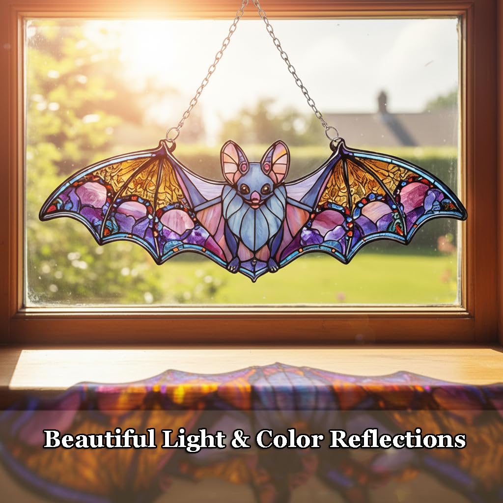 Bat Car Hanging Ornament, Bat Suncatcher, Gothic Rear View Mirror Decor, Halloween Bat Window Hanging, Witchy Gifts for Goth Women(Bat 4)