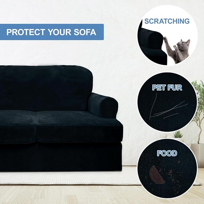 CUCRAF Cushion Sofa Cover 4 Piece Slipcovers, Soft Thick Velvet Couch Cover
