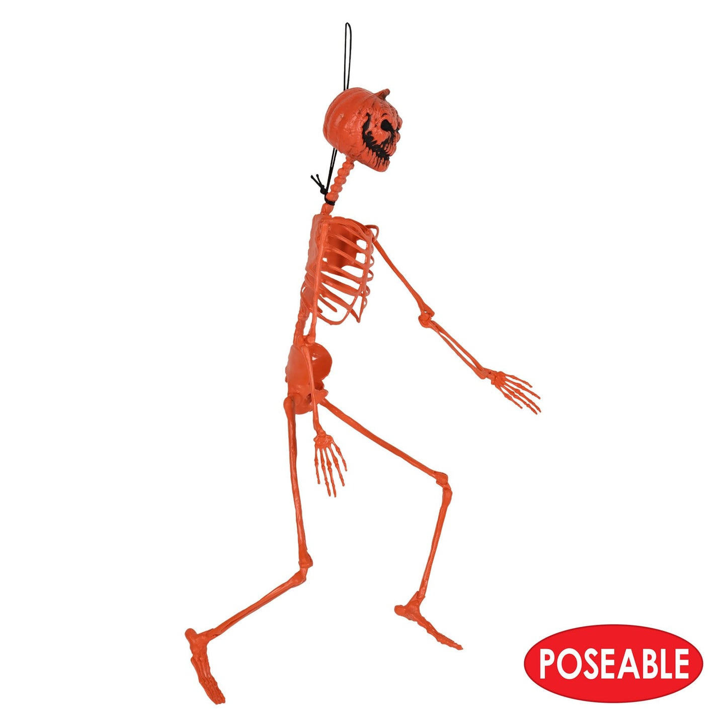 Beistle 27" Plastic Hanging Pumpkin Face Skeleton For Halloween Party Decorations, Celebrating With You Since 1900