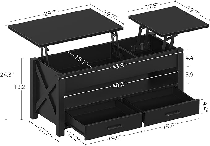 Seventable Coffee Table, 47.2" Lift Top Coffee Table