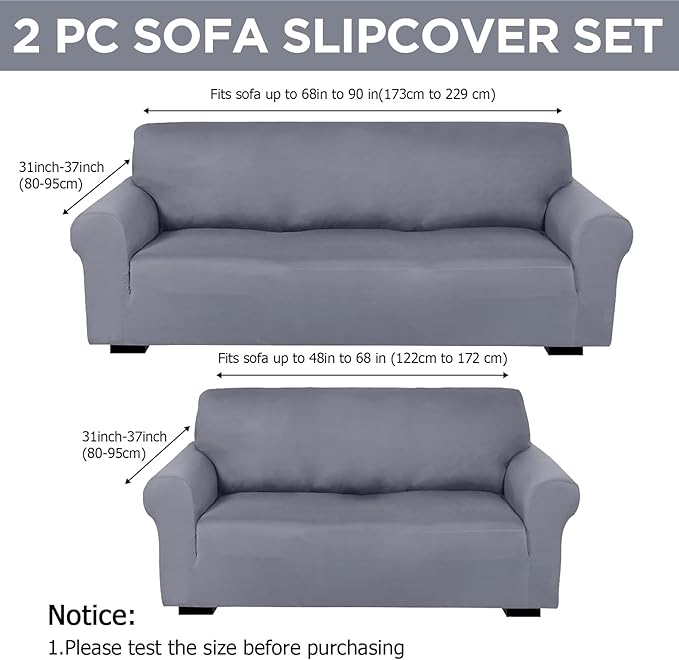 Peryiter 2 Pcs Sofa Covers Couch and Loveseat Covers Set Stretch Sofa Slipcover