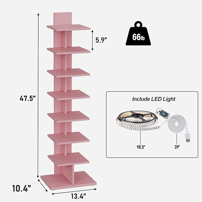 TUTOTAK Narrow Bookshelf, 8-Tier Bookcase