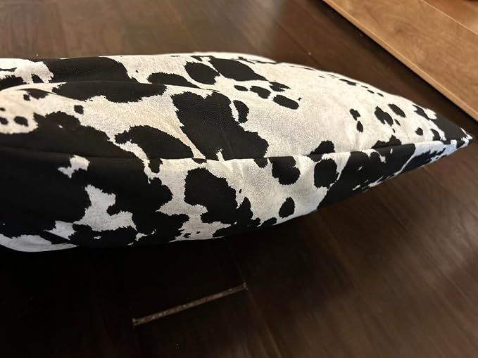 Natural Cotton Canvas Dog Bed – Raw Cotton Filled Pet Cushion Insert, Breathable Eco-Friendly Dog Mattress, Durable Washable Cover with Zipper (Cow Print Black White, Medium 42"x29"x4")