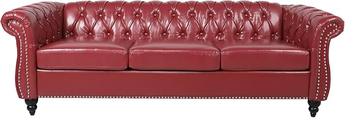 Mid-Century 3 Seater Sofa, Faux Leather Couch