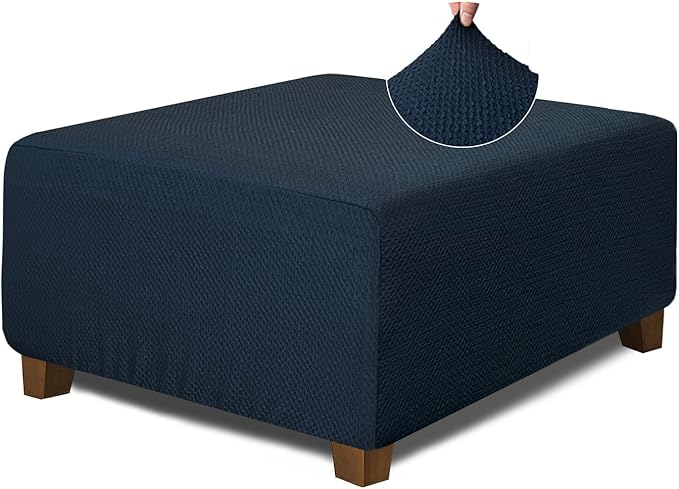 NeColorLife Square Ottoman Cover Jacquard Fabric Slipcover Thick Stretchable