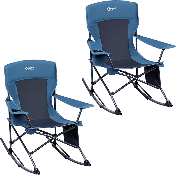 Portal Folding Camping Rocking Chair Portable Outdoor Rocker High Back Cup