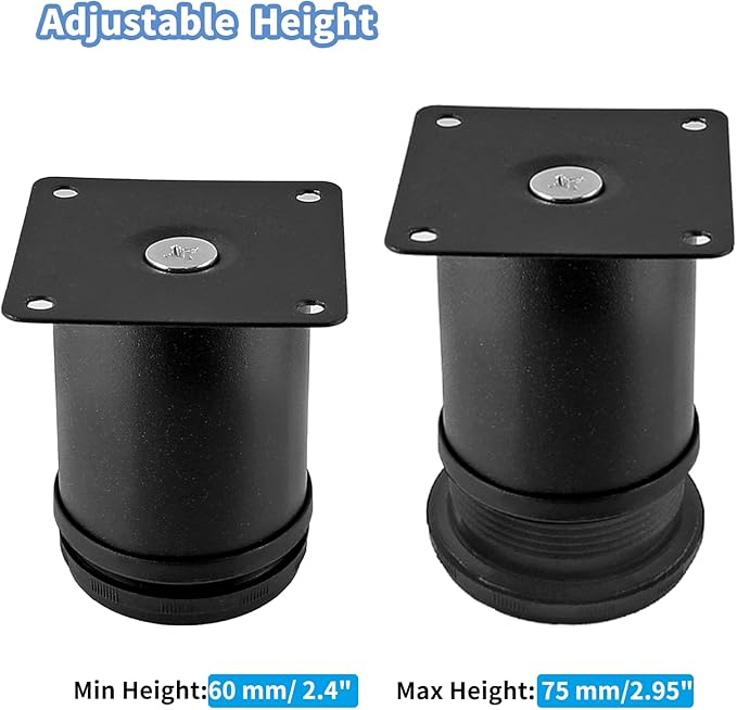 Set of 4 Stainless Steel Furniture Legs 2.4 Inch, Adjustable Round Cabinet Legs