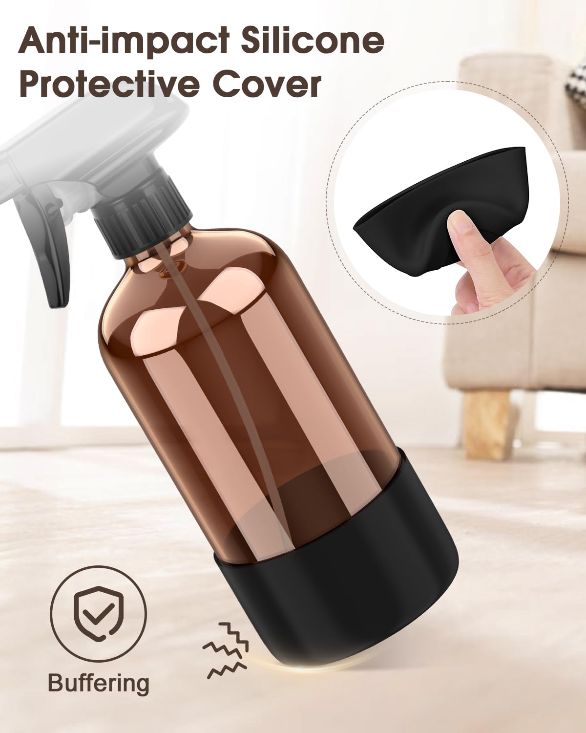 Bontip Glass Spray Bottle with Silicone Sleeve Protection, Amber Glass Spray Bottle Set for Window Cleaner Aromatherapy Facial Hydration Watering Flowers Hair Care 2 Pack/16 oz (Black & Orange, 16 oz)