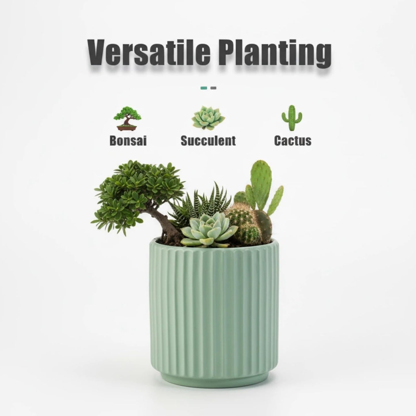 Flowers and Succulent Plant Pots, Ceramic flower Pots and Drainage Hole, Bonsai Planter Large Flower Pots for Indoor Outdoor Use for Home Office Garden Decoration,Plants not included (Green)