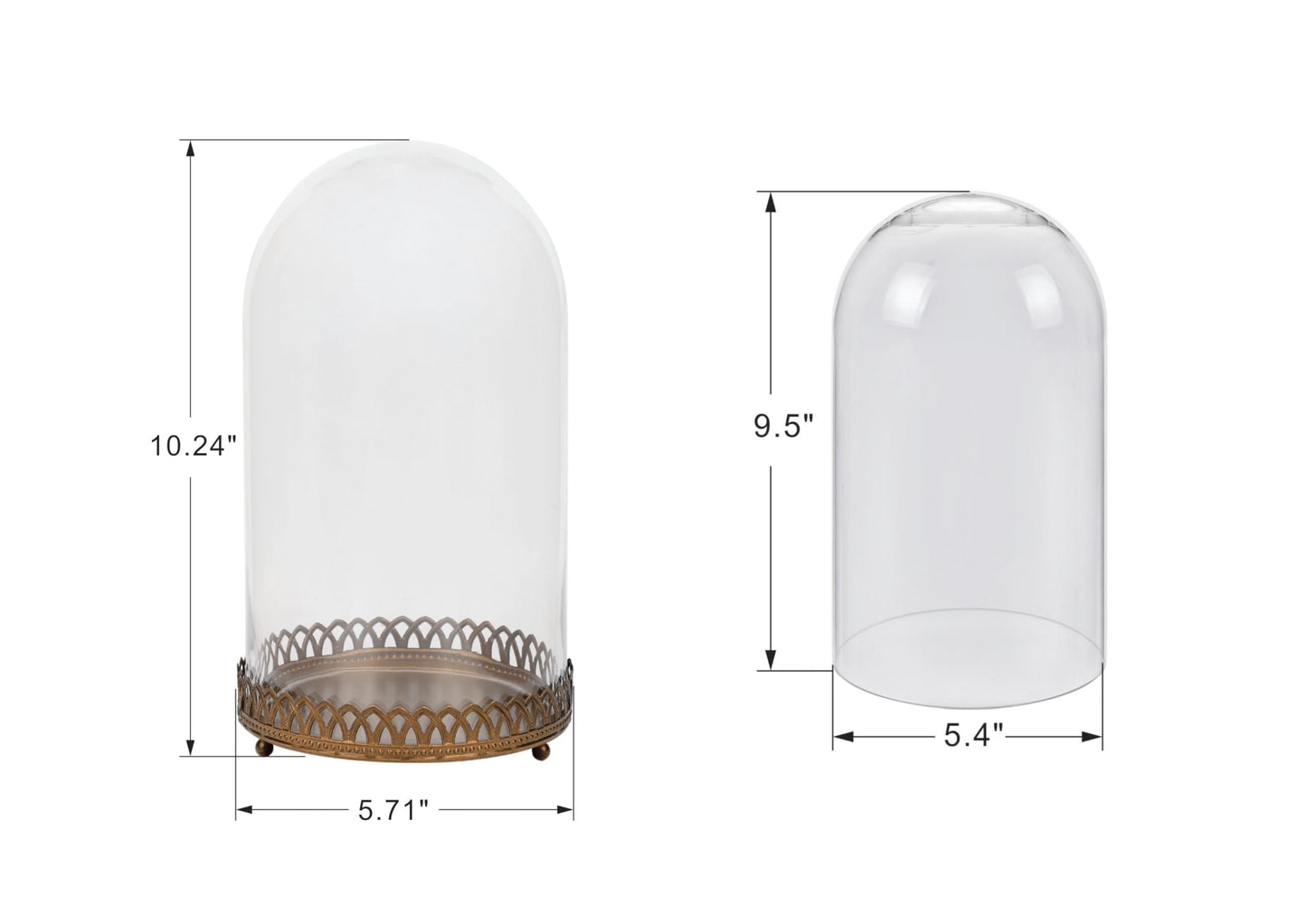 10" Tall Glass Dome with Metal Base in Antique Bronze for Terrarium, Plants, Trinkets, Cakes, Figurines, LED Light String, Candle. Cloche Glass Dome, Bell Jar Display Case, Mantle Place (1, 5.5"x10")