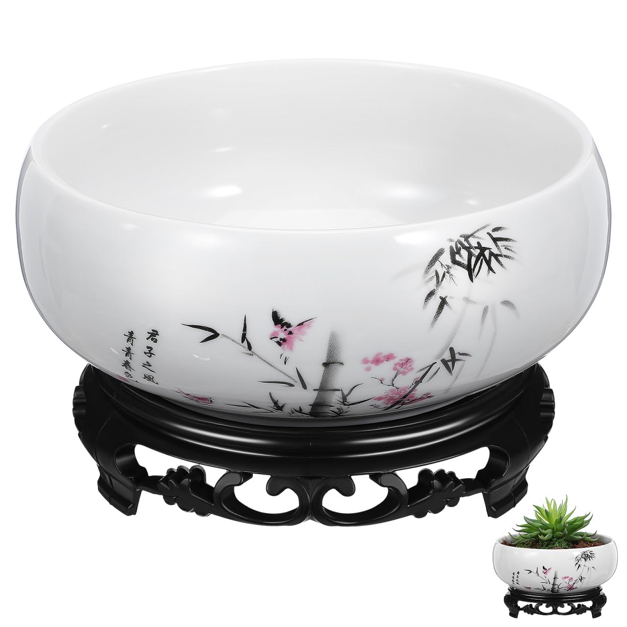 HANABASS Blue and White Porcelain Lotus Planter Hydroponic Ceramic Plant Pot with Plastic Base for Indoor Plants and Water Lily - Large Hydroponic Ceramic Flower Pot for Home and Office Decoration