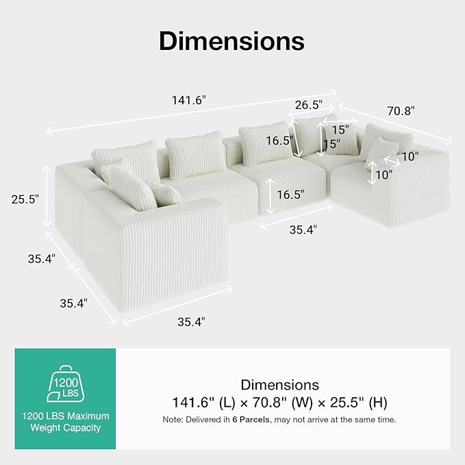 Novilla 141" Modular Sectional Sofa, Modern Cloud Sectional Couch