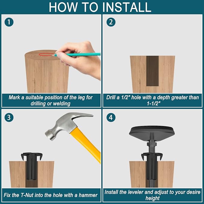 M8 Leveling Feet with 4-Pronged Nut, Adjustable Leg Levelers Heavy Duty