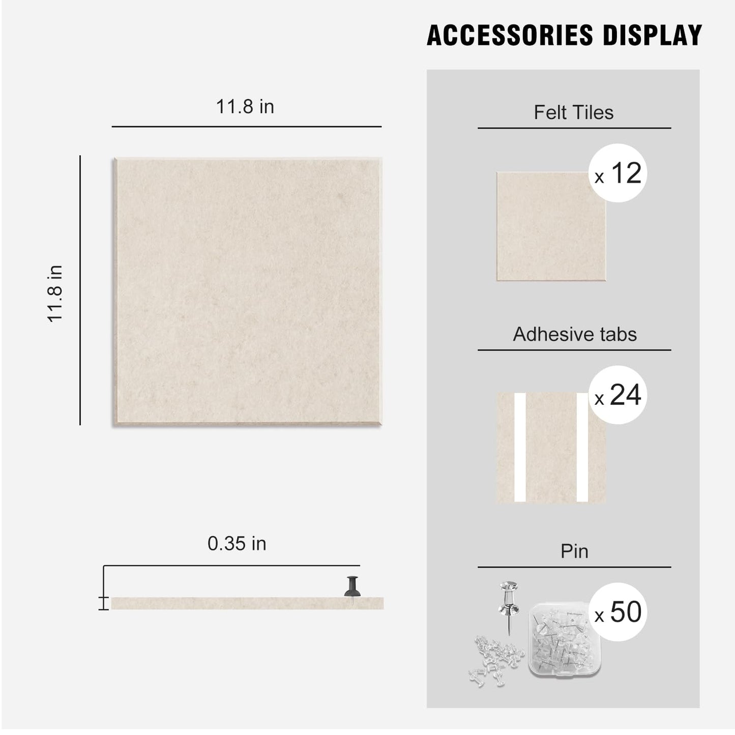 TSJOFFICE Large Cork Board for Wall - 48" x 36" Bulletin Board with 50 Pushpins for Office Decor, Pin Board 12 Pack Felt Wall Tiles with Safe Removable Adhesive Tabs, Corkboard for Home - Oatmeal