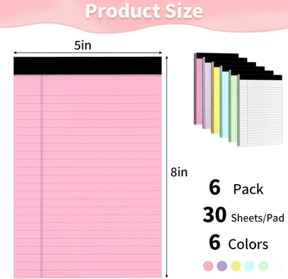 WINKIO Legal Pads 5" X 8", 6 Pack Colored Note Pads, College Ruled Yellow Lined Paper Pads, Letter & Legal Ruled Pads, 30 Sheets per Small Writing Pads 5x8 for School, Home, Office, Business