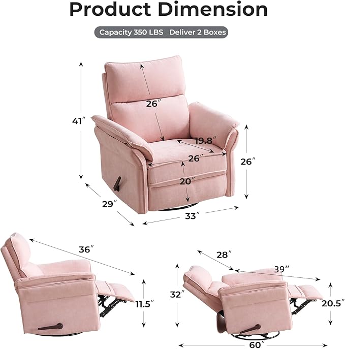 Oversized Recliner Chair, Chenille Glider Rocking Nursery Chair