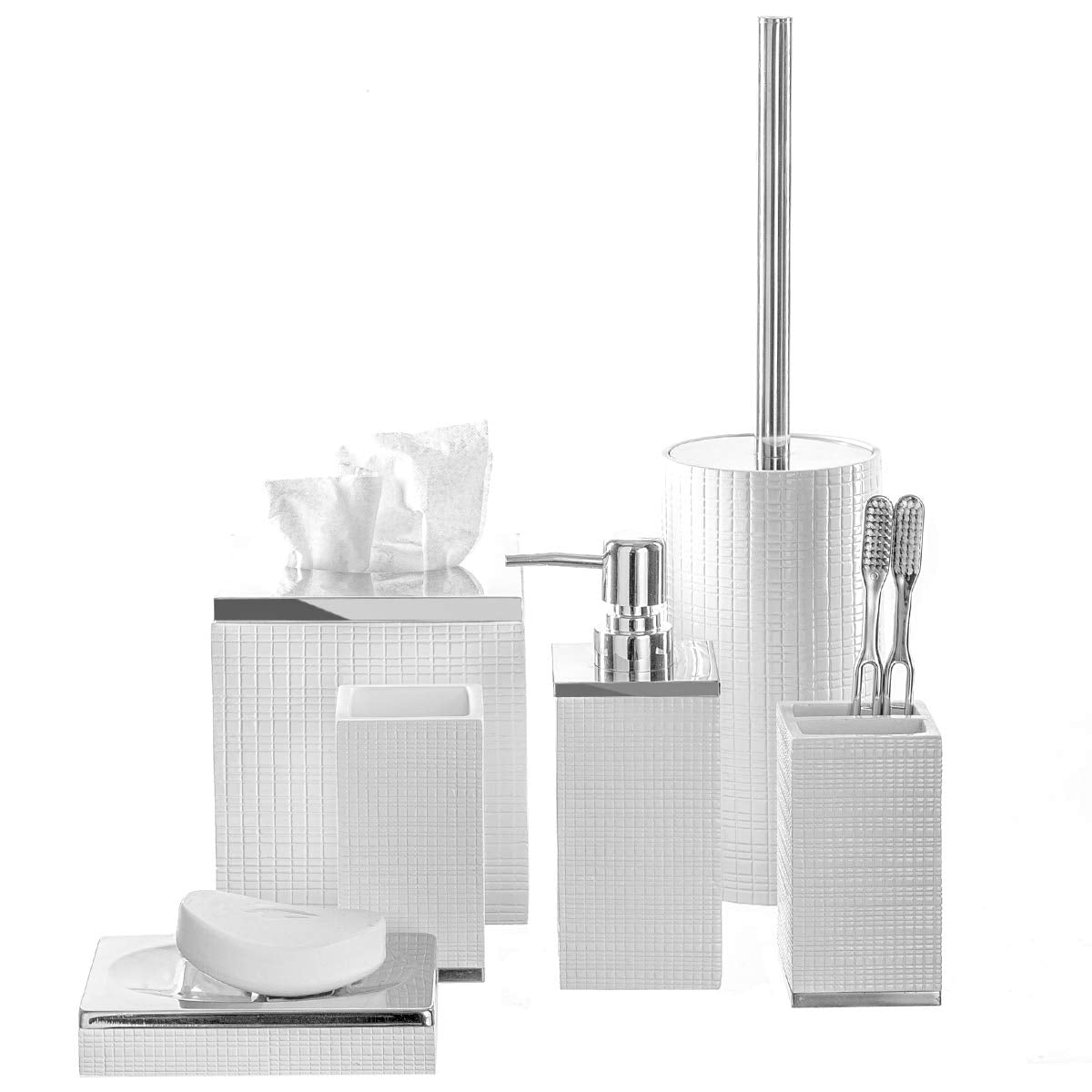 Creative Scents Estella White Tissue Box Cover Square - Decorative Bathroom Tissue Box Holder, Elegant Design Tissue Cover, for Modern Bathroom Decor