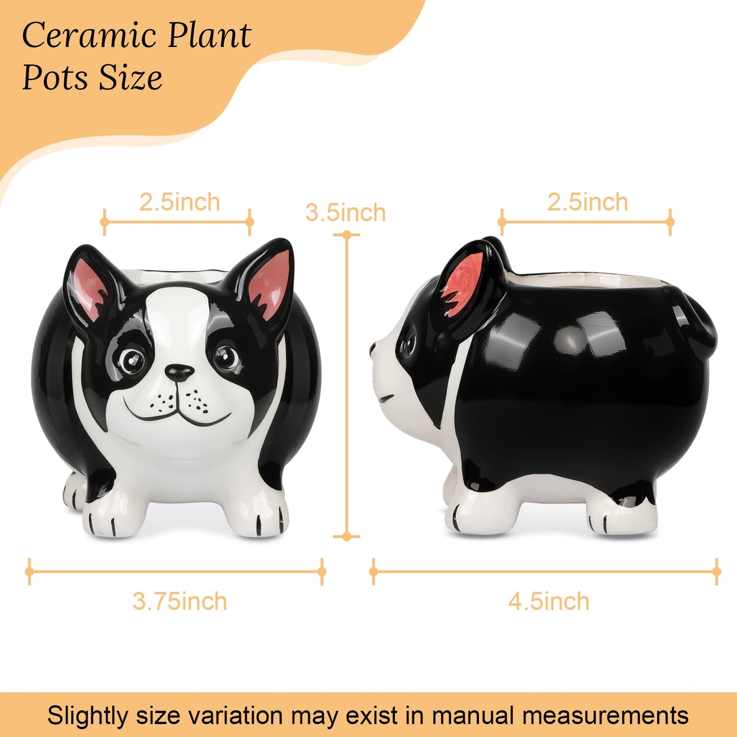EFISPSS 4PCS Animal Succulent Plant Pots, Mini Doggy Shape Succulent Planter Pots with Drainage Hole, Ceramic Flower Pots for Home Decor and Office Desk Decoration
