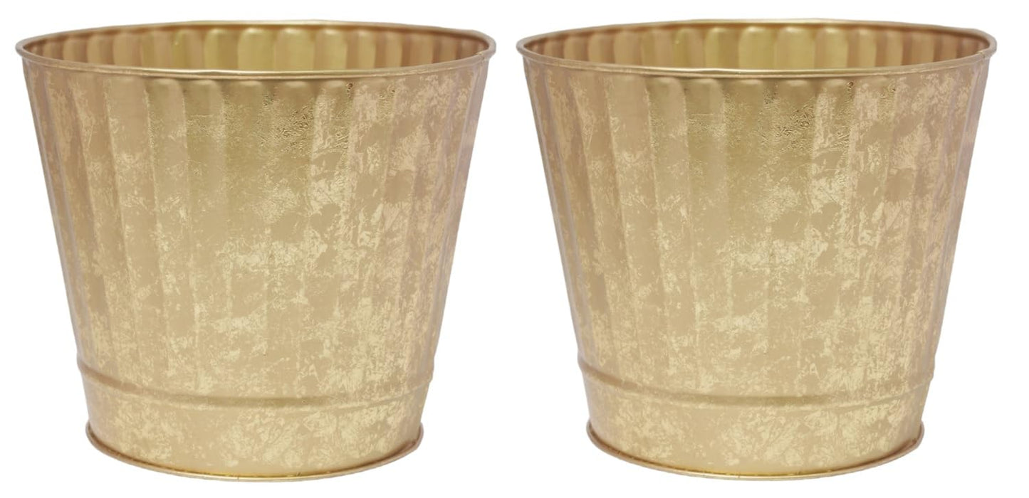 Hosley Gold Metal Planters Set of 2 – 7” x 6” Hammered Buckets for Wedding Centerpieces, Event Decor, Floral Arrangements, Party Tables, Bulk Use