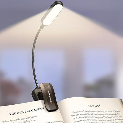 Glocusent 20 LED Reading Lights for Books in Bed, Eye Caring Reading Light, 5 Colors & 5 Brightness 3–100LM Dimmable, 1200mAh Rechargeable Book Light to 90H, Lightweight Clip on Light for Book Lovers