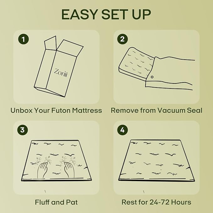 ZonLi Japanese Floor Futon Mattress Queen Size 80"x 60", 100% Cotton Cover 4''