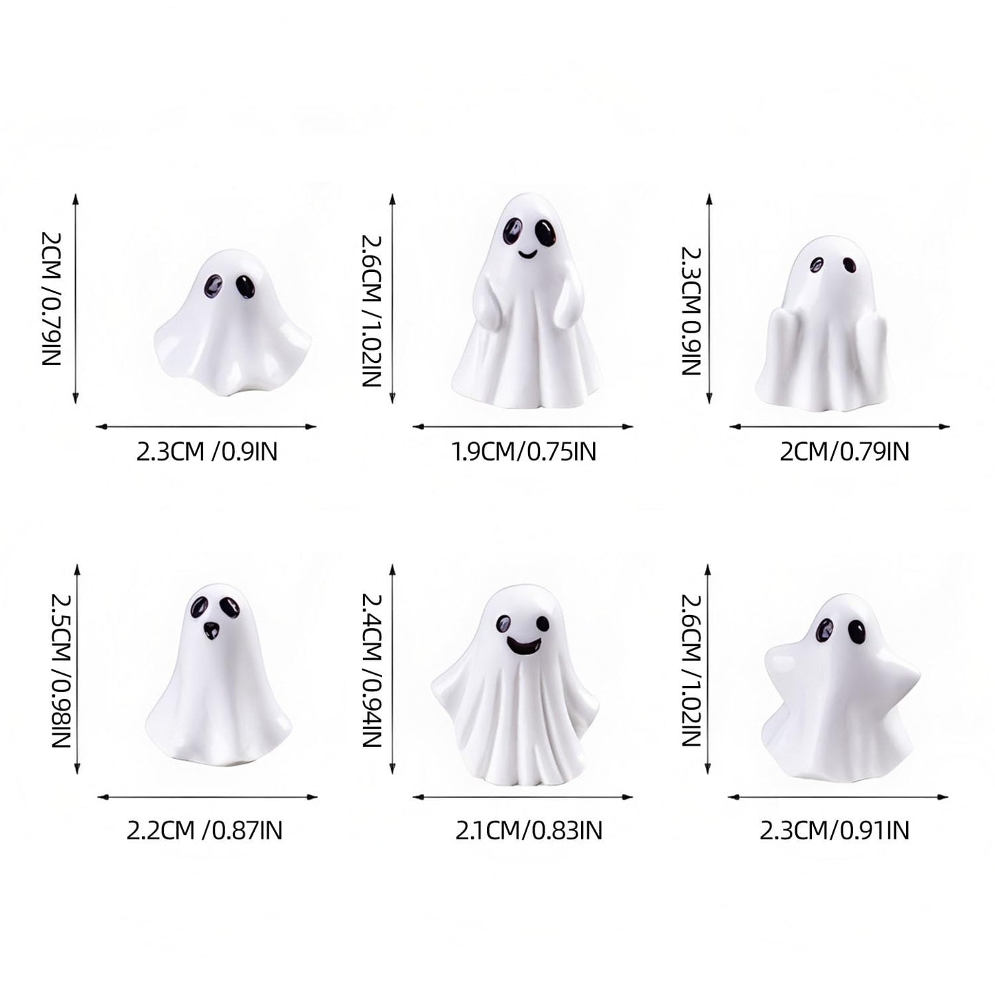 SHIFANQI 60pcs Mini Halloween Ghost Figurines, Small Resin Ghost Statues Miniature Decorations, 6 Styles Cute Spooky Ghost Figures for Tiered Tray Cake Topper Halloween Party Supplies