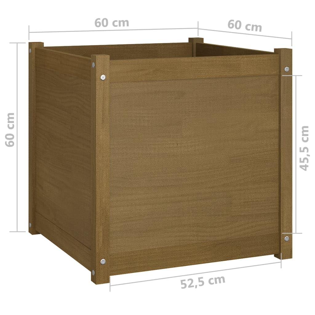 FMPGJLYH Square Garden Planter Box Large Outdoor Flower Bed for Patio Balcony Solid Pine Wood Honey Brown 23.6 inch