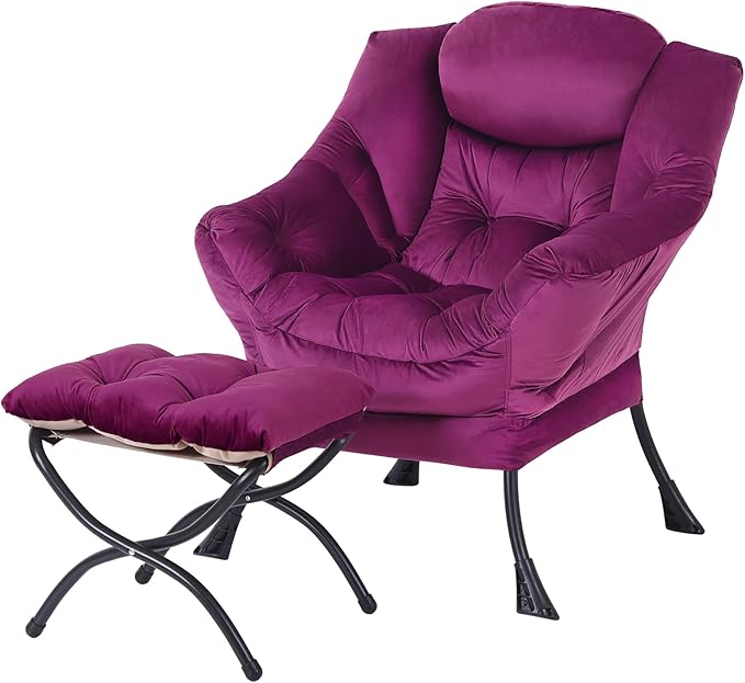 MBOOYOME Lazy Chair with Folding Ottoman, Modern Accent Armchair with Armrests