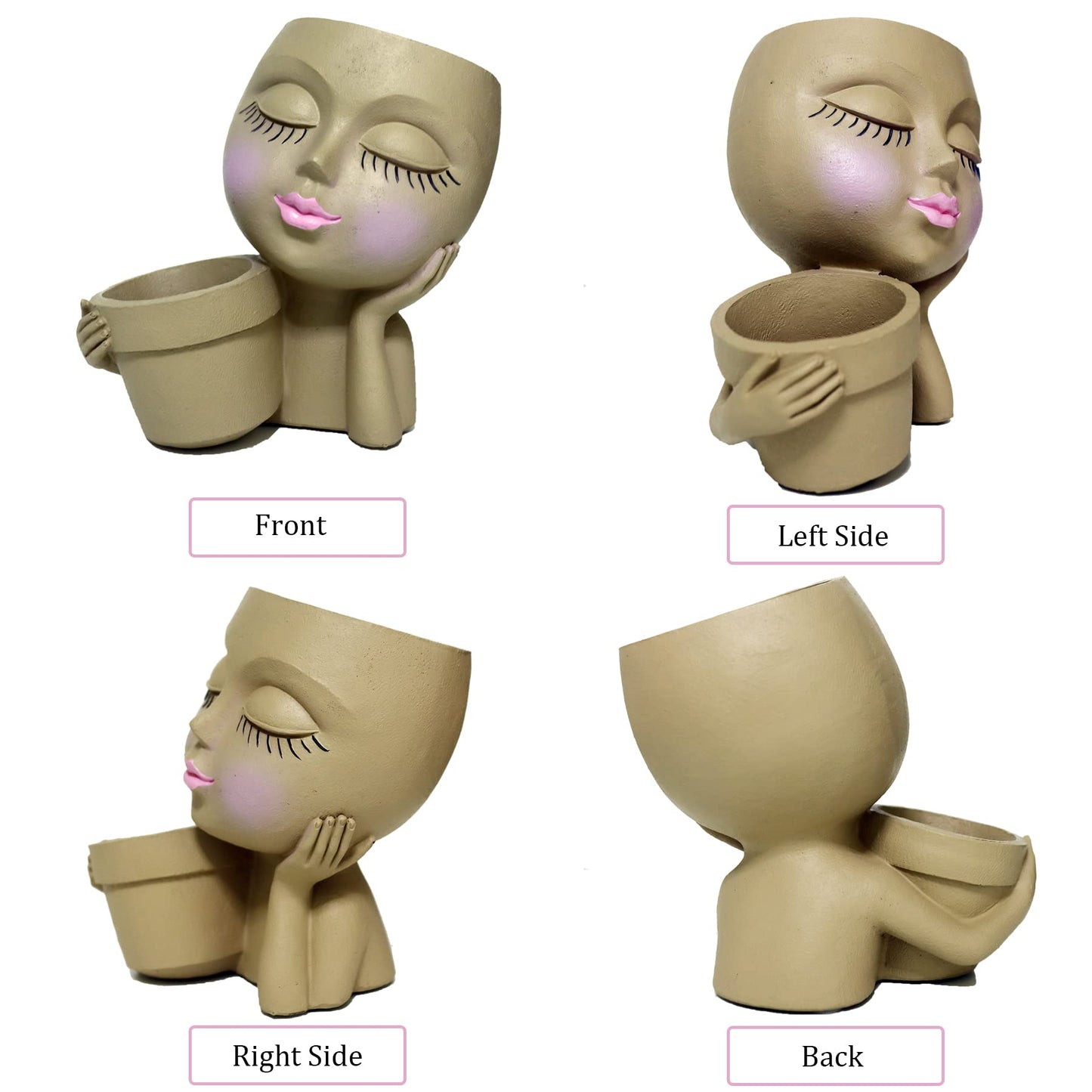 Dolkgy Face Planters Pots Head Planter, Unique Plant Pots for Indoor Outdoor Plants, Novelty Cute Large Girl Head Flower Pots with Drainage Hole for Home Garden Succulents Cactus