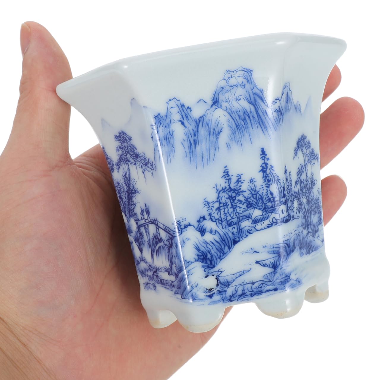 Mipcase Blue & White Porcelain Flower Pot: Small Plant Pots with Drainage Holes for Succulent Cactus - Ceramic Planter for Home Office Balcony