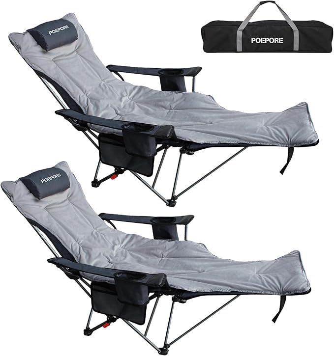 Reclining Camping Chair with Removable Footrest Lounge Chair with Headrest