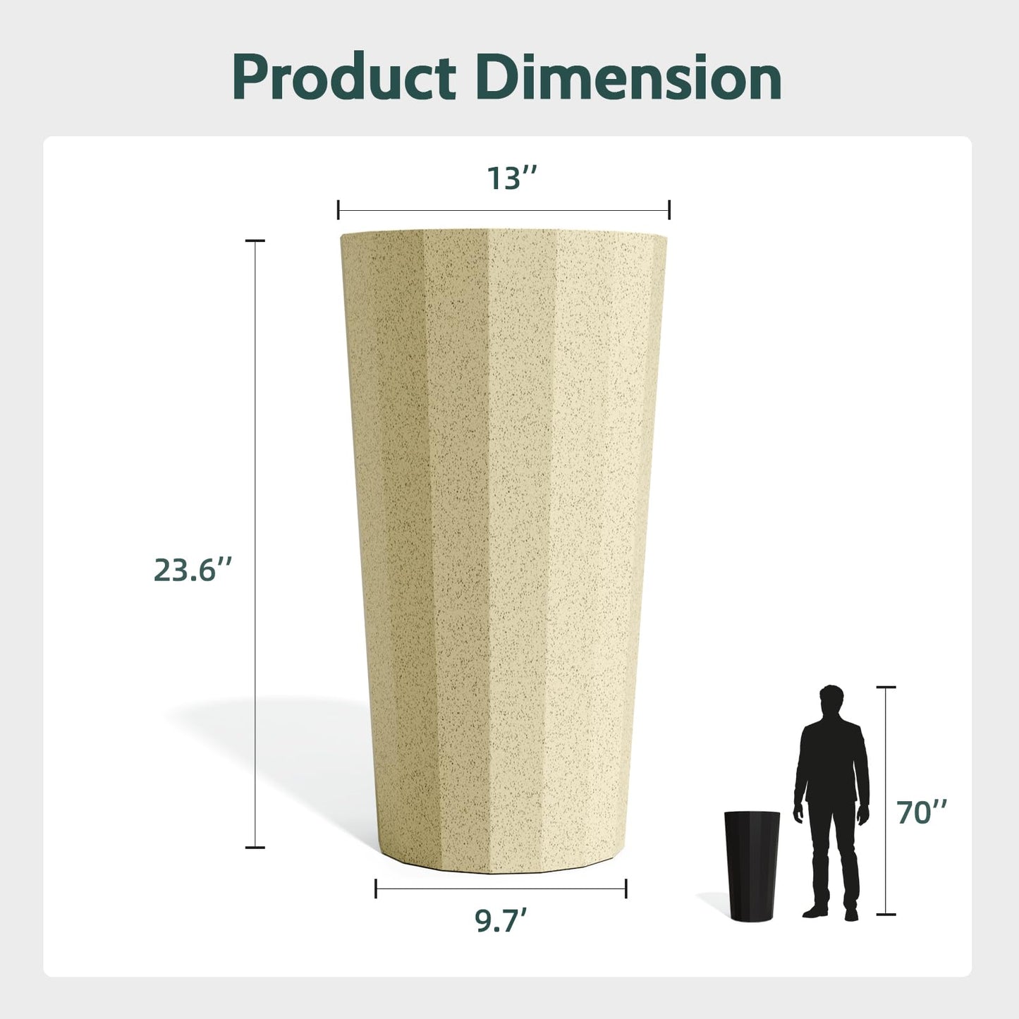 Diyfire 2PCS Tall Planters for Outdoor Plants, 23.6 Inches Large Outdoor Conical Flower Pots for Porch with Drainage Holes and Drainage Baffle, Tapered Large Planters for Garden, Balcony Use, Beige