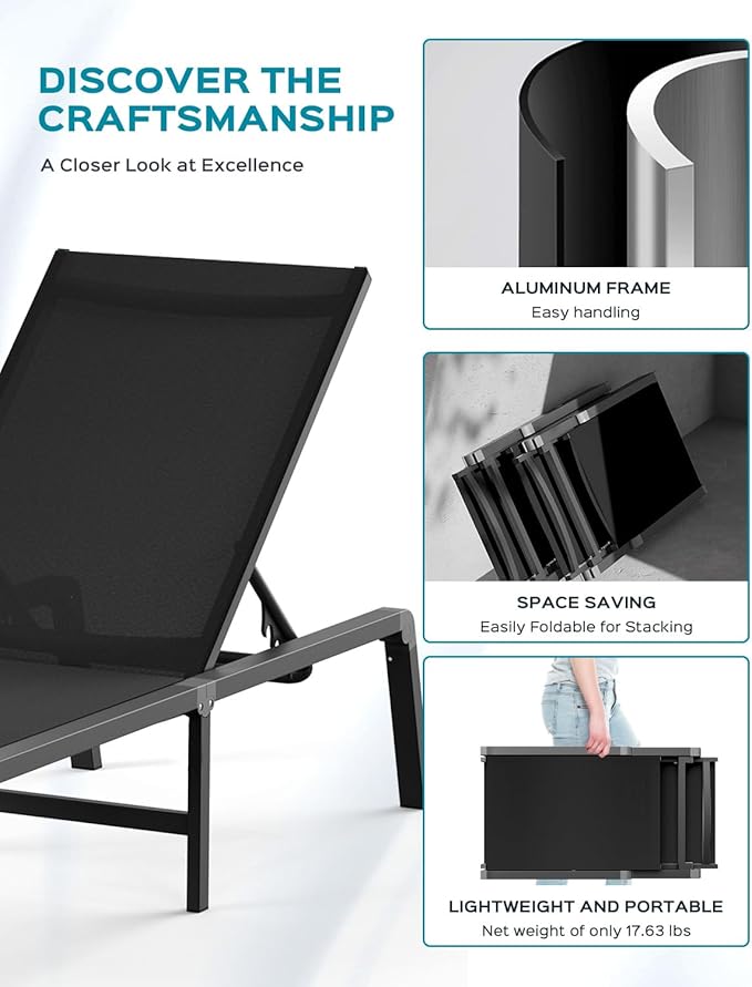 Patio Chaise Lounge Chair, Foldable Lounge Chair