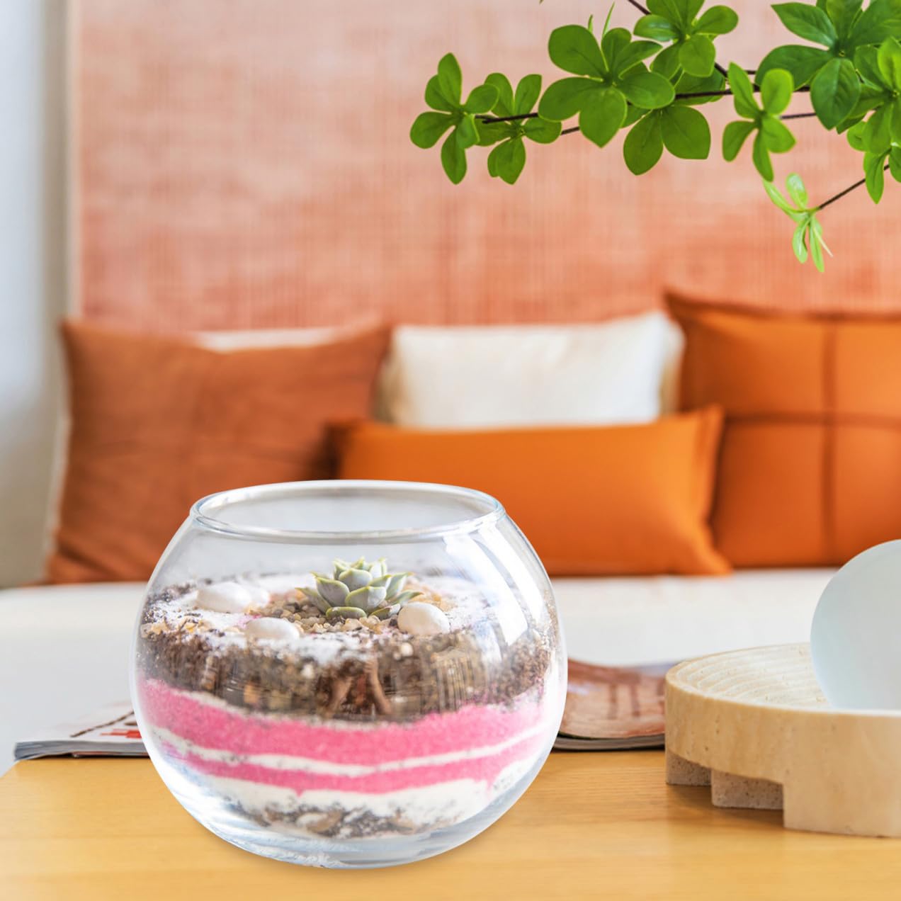 jojofuny Small Round Glass Bubble Vase 15cm Hydroponic Plant Container Succulent Terrarium Flower Pot for Home Office Decoration