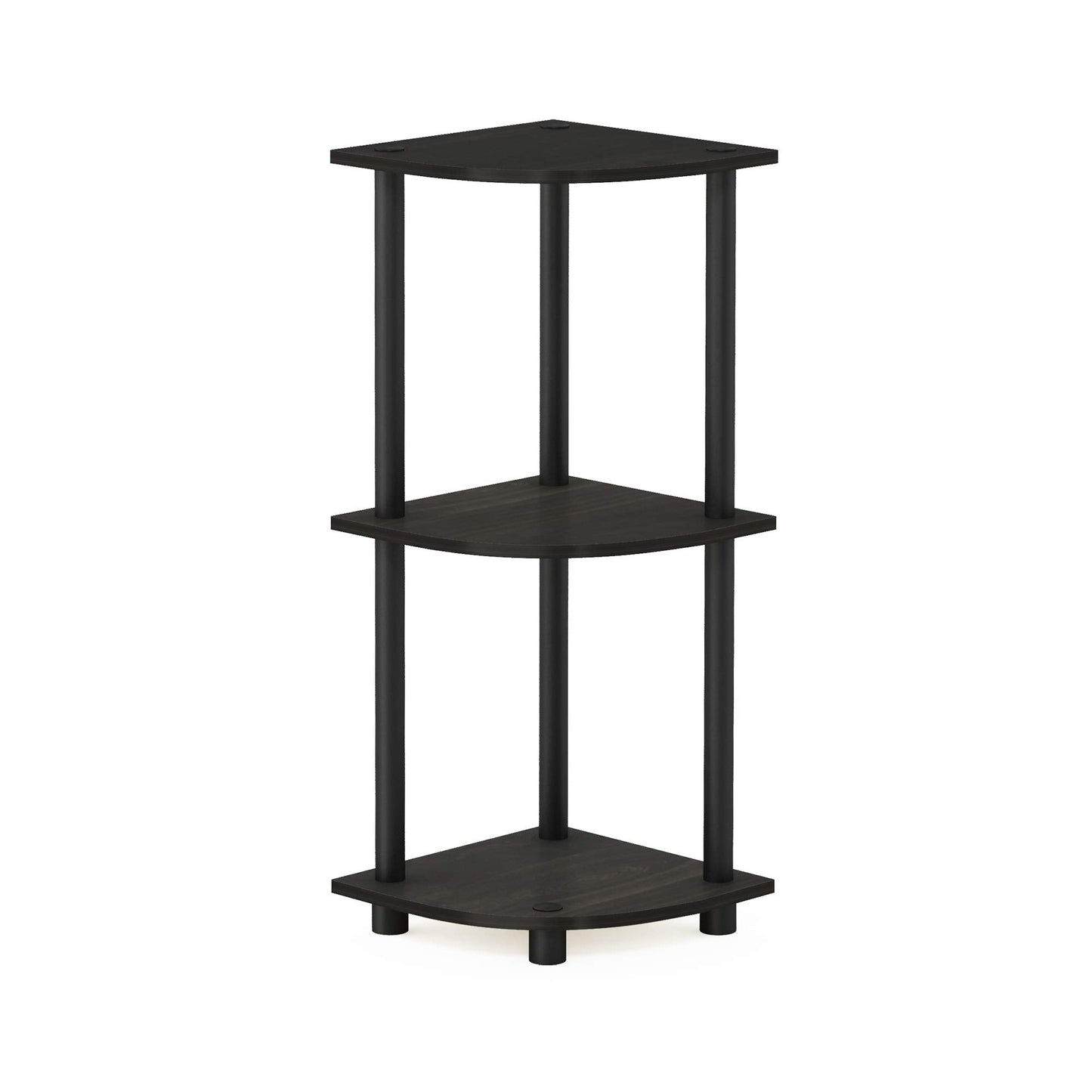 Furinno TURN-N-TUBE Corner Shelf, 3-Tier Corner Bookshelf, Display Storage Shelves with Open Shelves, for Organization and Storage, Living Room, Home Office, Garage, Espresso