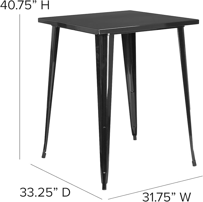 Flash Furniture Nolan Commercial Grade 31.5" Square Black Metal Indoor-Outdoor