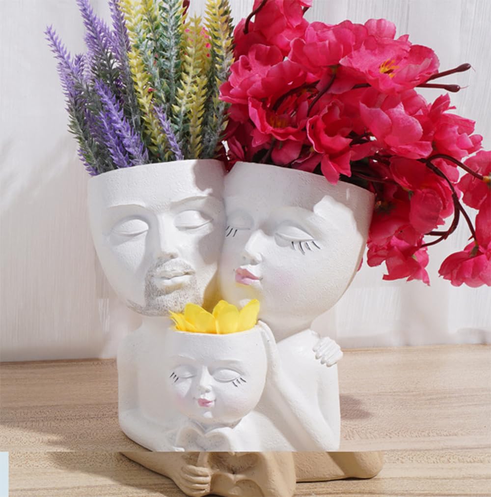 WLDOCA Head Planter Face Pots for Plants, Family Face Planters Novelty Face Vase, Unique Flower Pots Decorative Plant Planters for Indoor Outdoor Home Garden Succulents Cactus,A