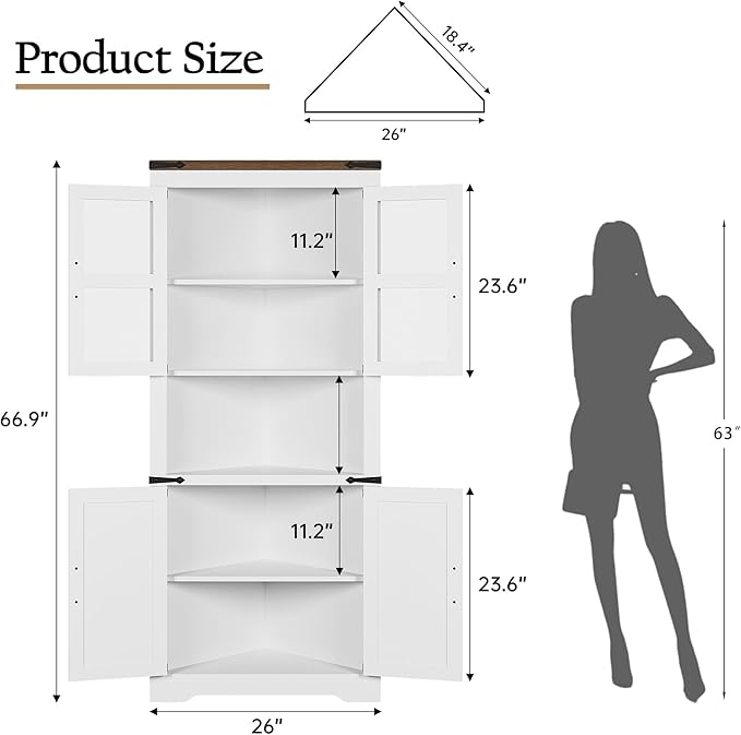 GarveeHome Tall Corner Cabinet, Farmhouse Corner Storage Cabinet