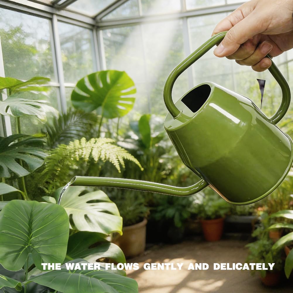 35 oz/1000 ml Metal Indoor Small Watering Can with Long Spout for House Plants Decorative, 12 oz/360 ml Glass Plant Mister Spray Bottle for Bonsai Garden Flowers(Green)