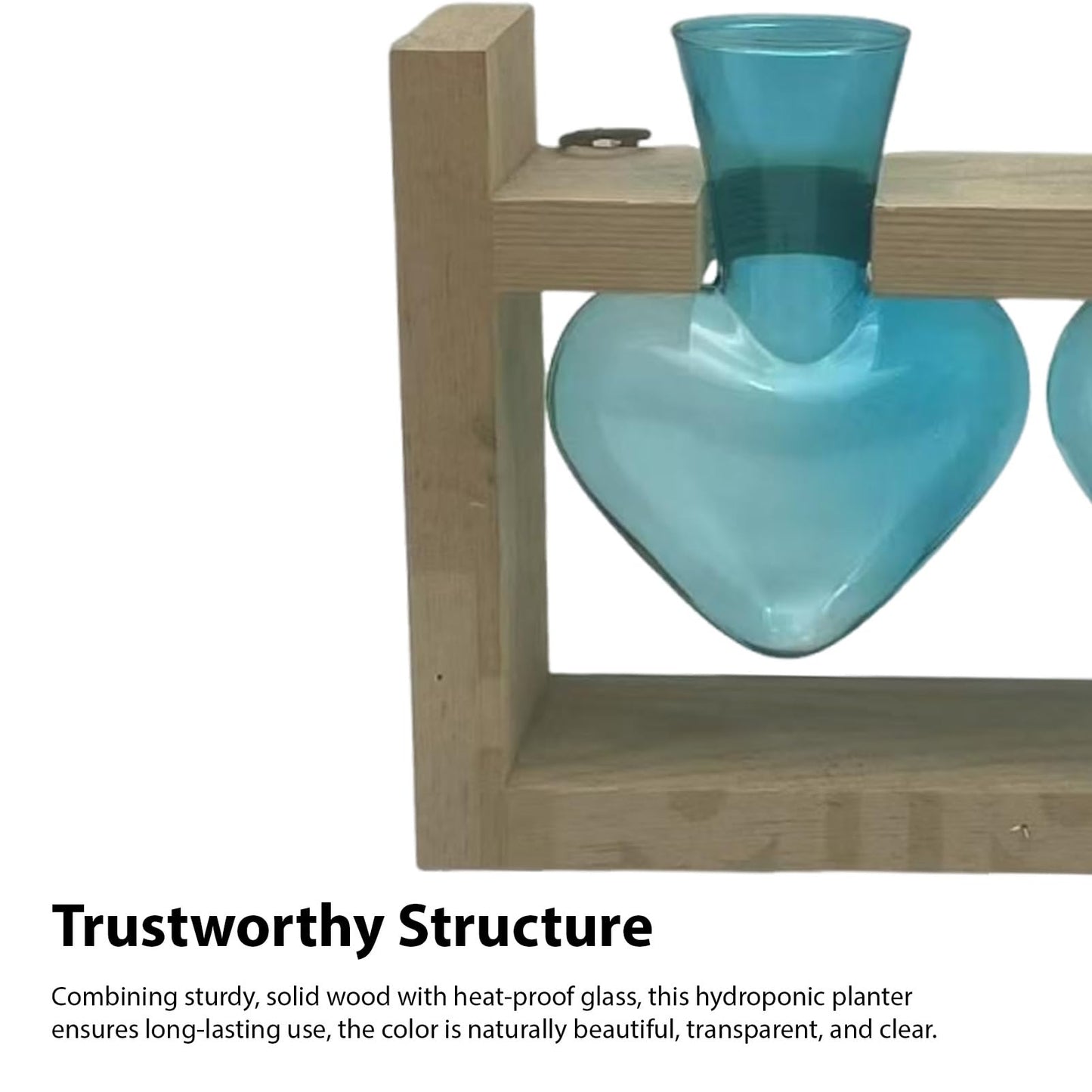 Luocute Heart Shaped Glass Vase, Plant Terrarium Propagation Station with Wooden Stand for Home Office Decor Hydroponics Garden