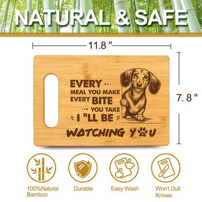 Housewarming Birthday Christmas Gifts for Dog Lovers Women Friends, Food Serving Bamboo Cutting Board Cheese Board for Home Kitchen Decor with Cute Towel, I'll Be Watching You - Dachshund Mom Dad
