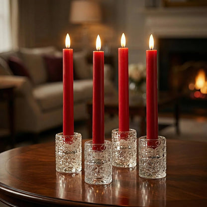 Simplelight Red Flameless Taper Candles with Timer, 9 Inch, Pack of 4