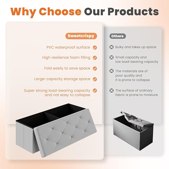 Sweetcrispy 43 Inches Folding Ottoman