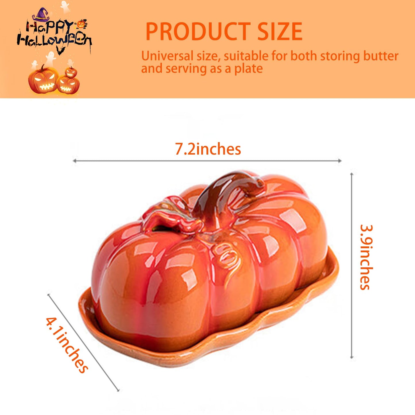 Pumpkin Butter Dish Set with Lid,Kitchen Countertop Tray with Lid,Multi-Purpose Pumpkin Shaped Snack Plate,Ideal Kitchen Decoration and Holiday Gifts such as Halloween &Thanksgiving (Orange, General)