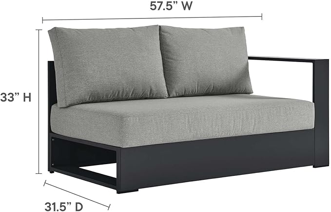 Modway Tahoe Aluminum 3-Piece Outdoor Patio Furniture Gray, Modular Sectional