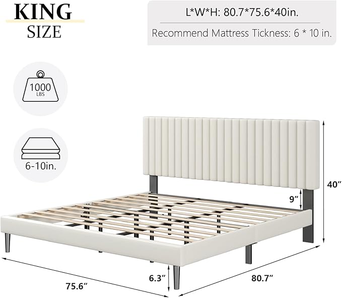 HAOARA King Size Bed Frame, King Size Platform Bed Frame and Velvet Upholstered