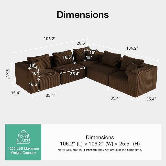 Novilla 106" Modular Sectional Sofa, Modern Cloud Sectional Couch