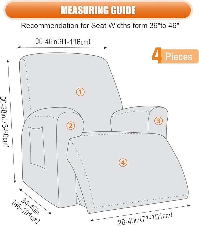VANSOFY Oversized Recliner Chair Cover, 4-Pieces Stretch Recliner Covers