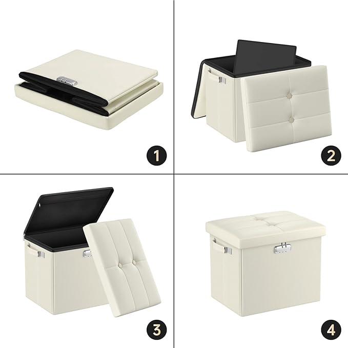 DocSafe Storage Ottoman with Lock, Fireproof＆Waterproof 17 Inches Folding