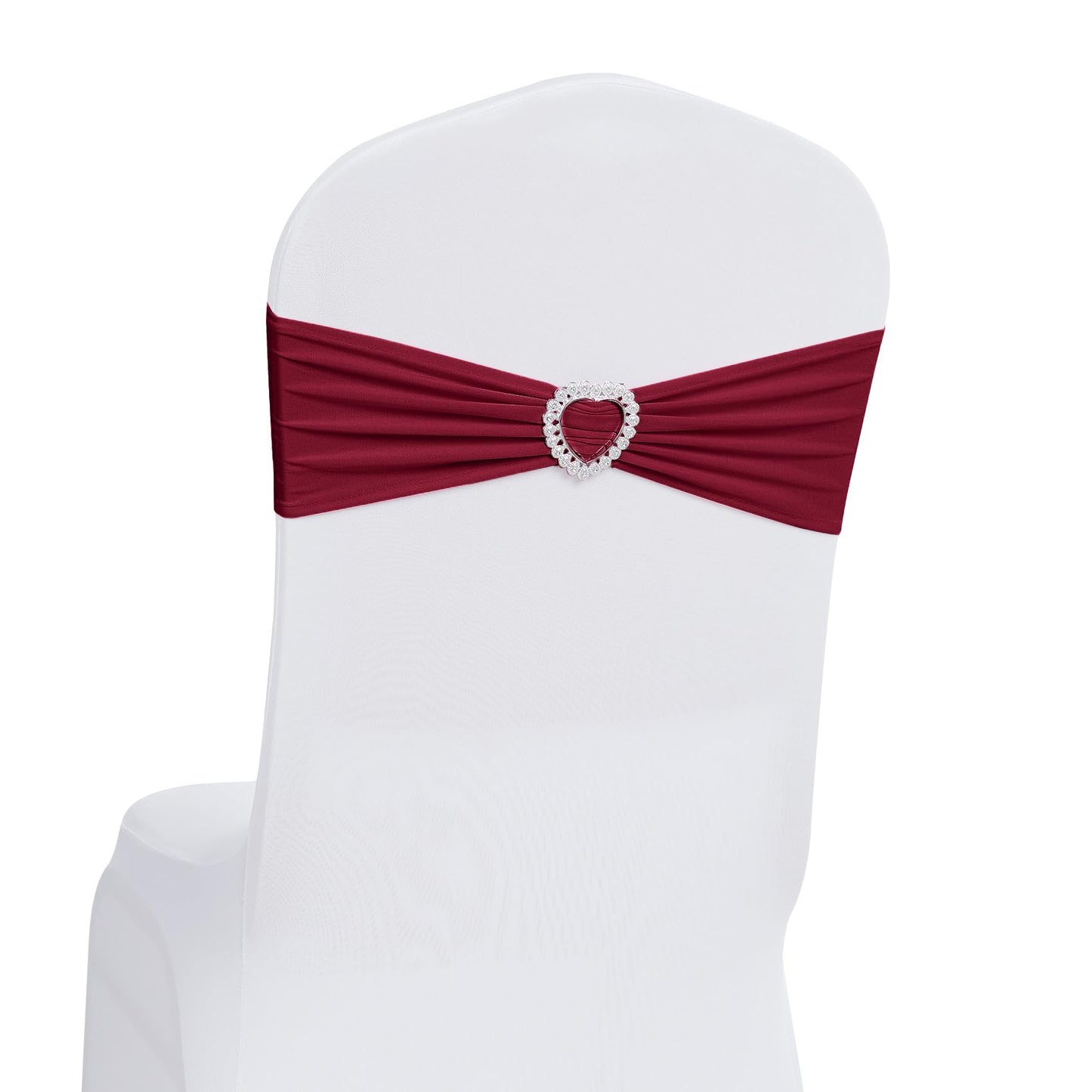 Howhic Pack of 60 Spandex Chair Sashes Bows Stretch Cover Band with Buckle Slider Universal Elastic Chair Ties for Wedding Banquet Party Event Decoration (Burgundy)